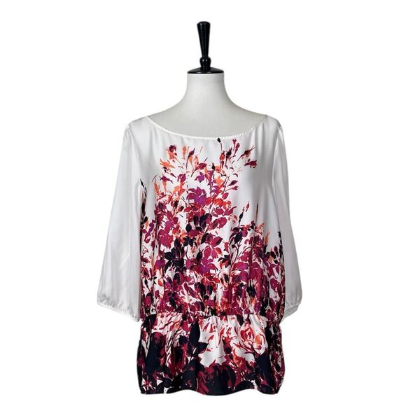 Ann Taylor New Top Wide Neck Peplum Cream Black Pink Floral Women’s Size XL - Picture 11 of 11